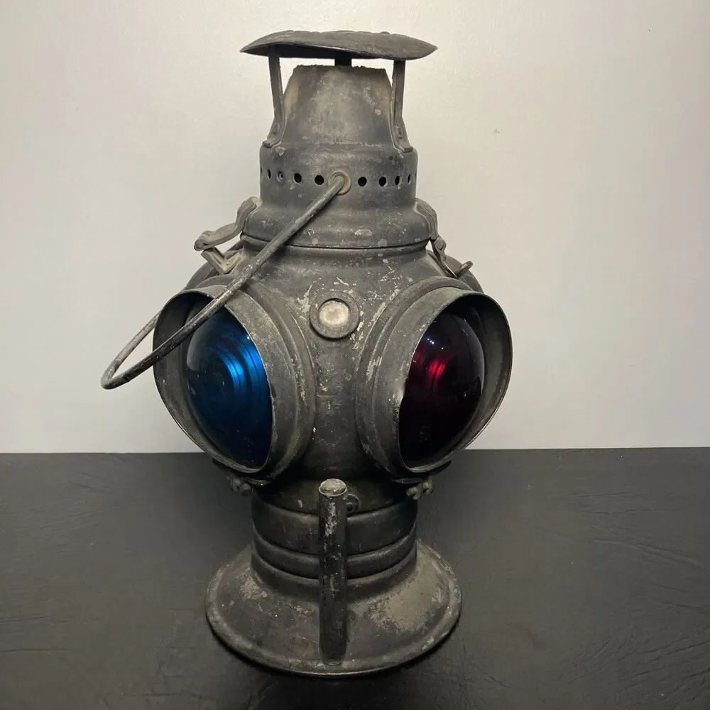 Vintage CHICAGO Adlake - Non-Sweating Railroad Switch Lamp Train Red Blue 4 Lens